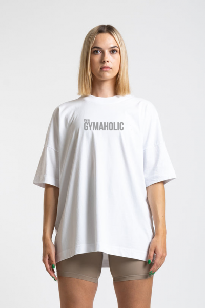 Gymaholic Tasarımlı Oversize Kadın Beyaz Tişört