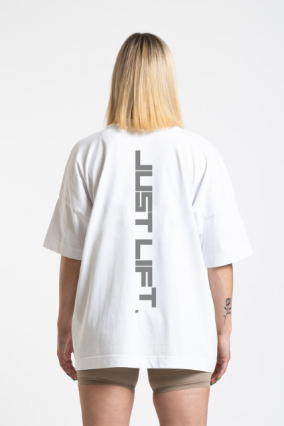 Just Lift Tasarımlı Oversize Kadın Beyaz Tişört