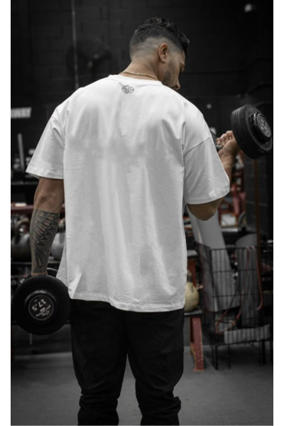 Lift Dumbell Tasarımlı Oversize Erkek Beyaz Tişört