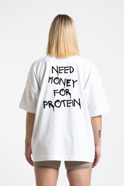 Need Money For Protein Tasarımlı Oversize Kadın Beyaz Tişört