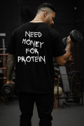 Need Money For Protein Tasarımlı Oversize Erkek Siyah Tişört