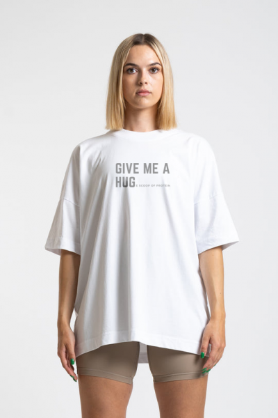 Scoop of Protein Tasarımlı Oversize Kadın Beyaz Tişört