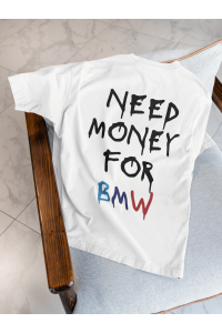 Need Money For BMW Tasarımlı Oversize Kadın Beyaz Tişört