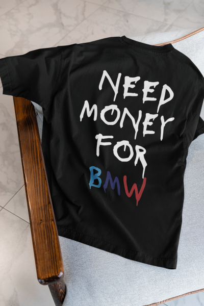 Need Money For BMW Tasarımlı Oversize Kadın Siyah Tişört