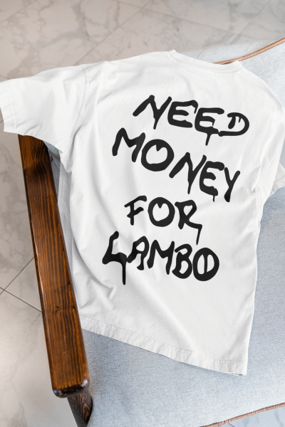 Need Money For Lambo Tasarımlı Oversize Kadın Beyaz Tişört