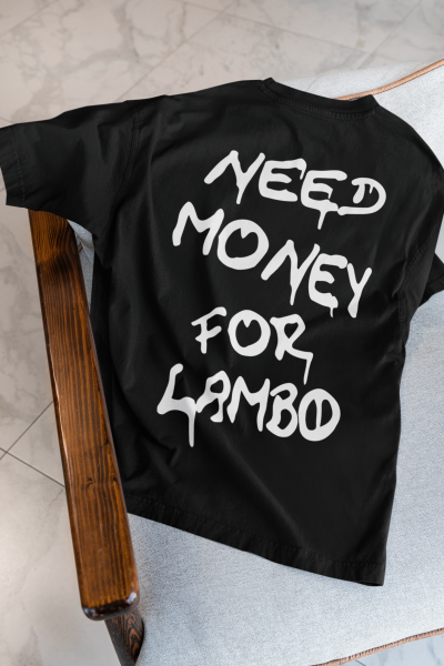 Need Money For Lambo Tasarımlı Oversize Kadın Siyah Tişört