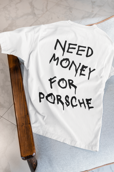 Need Money For Porsche Tasarımlı Oversize Kadın Beyaz Tişört