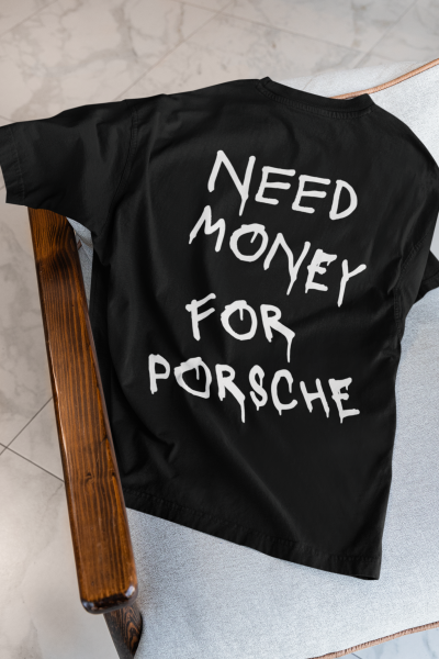 Need Money For Porsche Tasarımlı Oversize Kadın Siyah Tişört