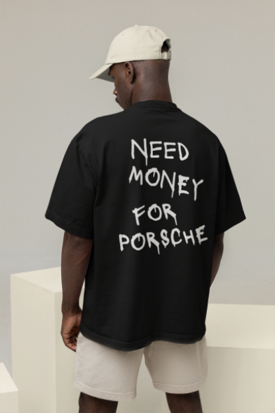 Need Money For Porsche Tasarımlı Oversize Erkek Siyah Tişört
