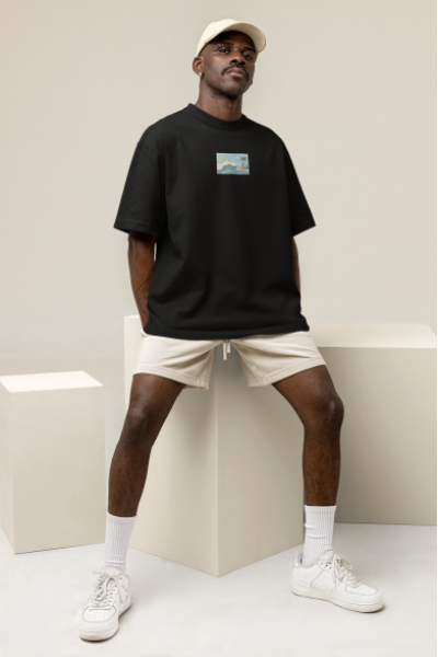 Oversized Men's Black T-Shirt Featuring The Summer Waves