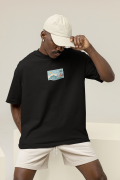 Oversized Men's Black T-Shirt Featuring The Summer Waves