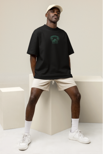 Oversized Men's Black T-Shirt Featuring The Paradise