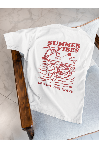 Summer Tasarımlı Oversize Kadın Beyaz Tişört