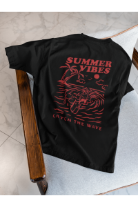 Summer Tasarımlı Oversize Kadın Siyah Tişört