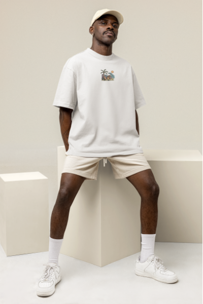 Oversized Men's White T-Shirt Featuring The Summer Island