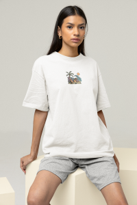 Oversized Women's White T-Shirt Featuring The Summer Island