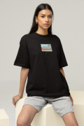 Oversized Women's Black T-Shirt Featuring The Beach Time